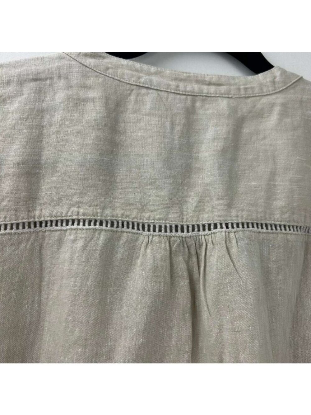 Talbots Women's S 100% Linen Blouse Beige Pintuck Lace Trim Button Down Top NWT - Picture 11 of 16